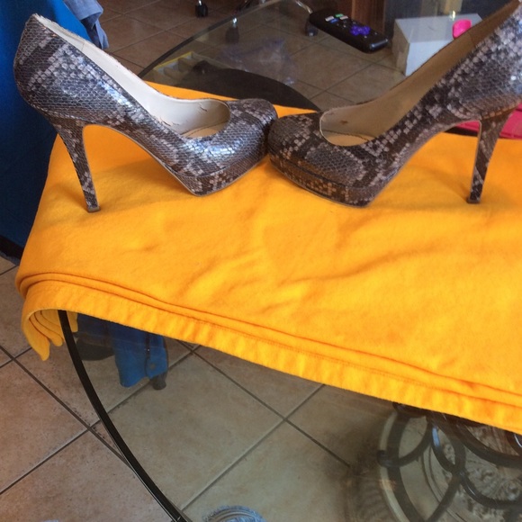 Nine West Shoes - Nine West Black/Grey Hope Floats Faux Snakeskin Platform Heels Size 9M, Used